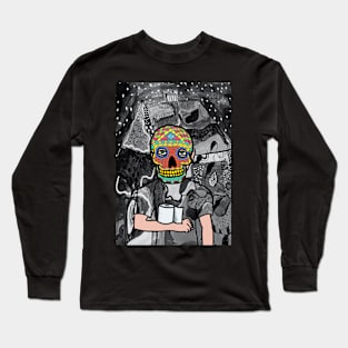 Mexican Male Character with Green Eyes, Toilet Paper Mask, and Light in Mystery Night Long Sleeve T-Shirt